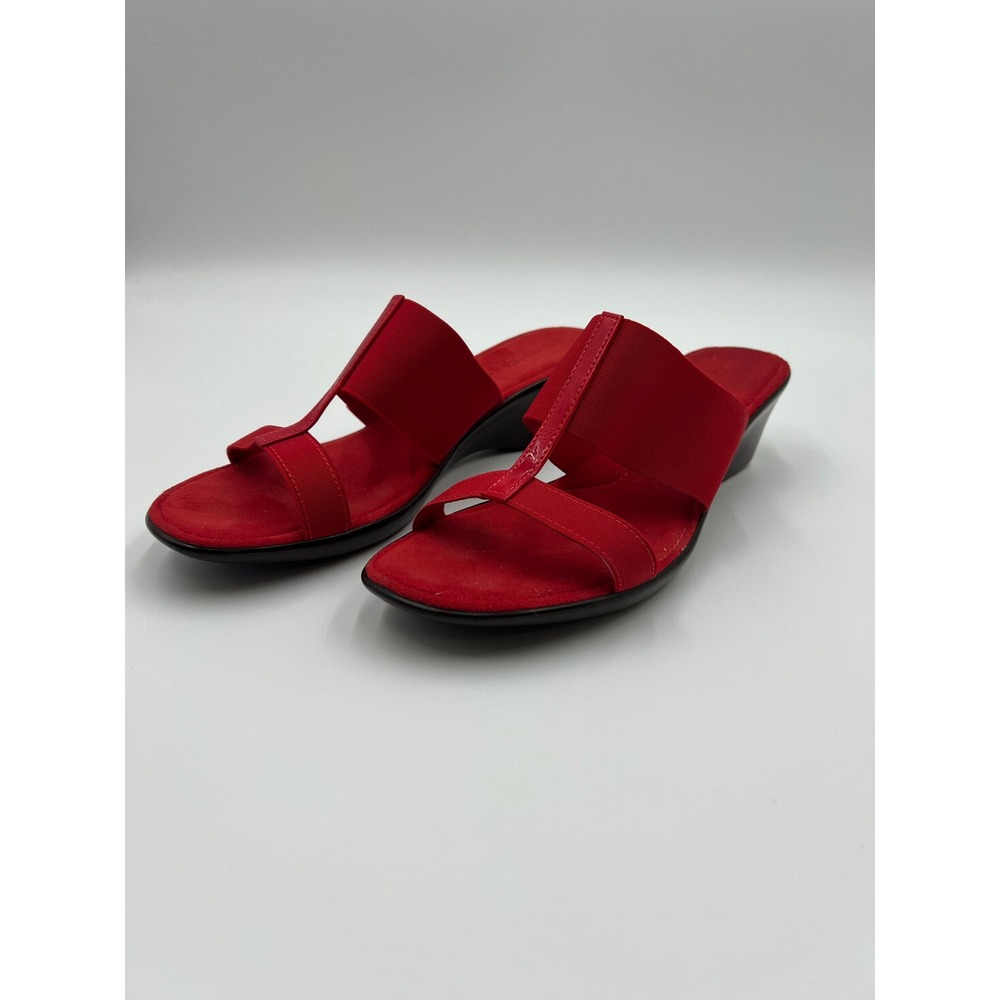 Damiani Red Elastic T-Strap Wedge Sandals Made in Italy Size 8.5
